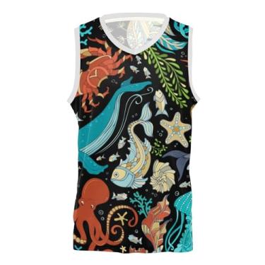 Imagem de KLL Camiseta masculina de basquete Ocean Turtle Whale Squid Jellyfish para homens Vestuário Home and Away City Edition Jersey para, Água-viva de lula de tartaruga marinha, baleia, P