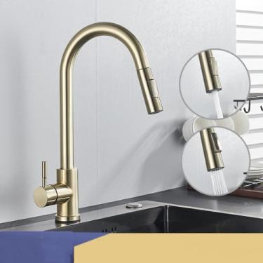 Imagem de Torneiras de cozinha de níquel dourado, torneiras de aço inoxidável pull down stream deck mount torneiras de pia de água preta escovada, dourada escovada, 1
