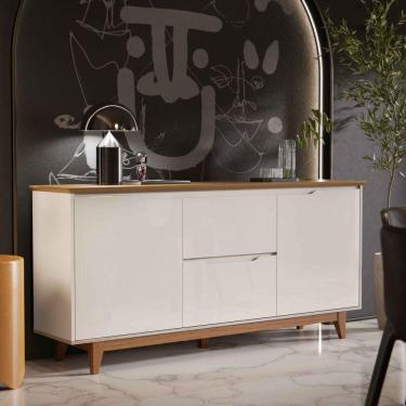Imagem de Aparador Buffet Sala Flow 2 Portas 2 Gavetas com Pés de Madeira OffWhite - Rede Móveis