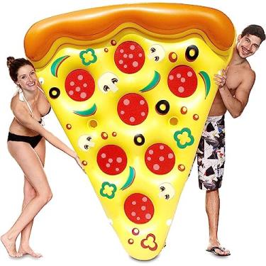 Imagem de Boia de pizza, boia de piscina para adultos, tem dois suportes de copos gigante inflável para piscina de pizza para crianças e adultos, 1 peça
