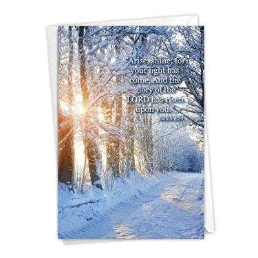 Imagem de Nascer do sol de inverno, Isaías 60:1: Cartão de felicitações mostrando feixes de luz solar explodindo galhos carregados de neve, com envelope. C6655ACGG