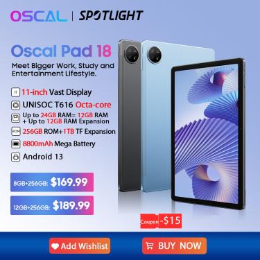 Imagem de Oscal Pad 18 Tablet  Android 13  24GB  12  12  256GB  11 "FHD  Display  Núcleo Octa  Bateria