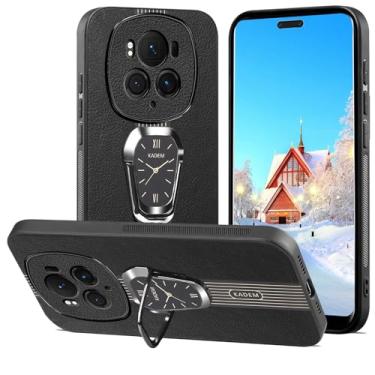 Imagem de Yarxiawin Capa de couro para Honor Magic 6 Pro com suporte de anel preta, capa de telefone Honor Magic 6 Pro à prova de choque com suporte, capa fina antiderrapante de silicone TPU (preta)