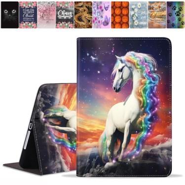 Imagem de DEHJYYIJUY Capa para Samsung Galaxy Tab S8 2022 e S7 2020 11 polegadas (SM-X700/X706/T870/T875/T878) - Capa inteligente fina de couro PU com despertar/hibernar automaticamente, cavalo arco-íris