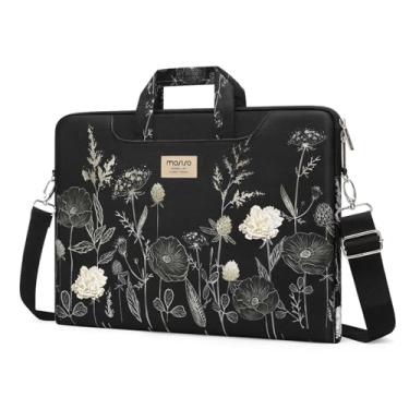 Imagem de MOSISO Bolsa feminina para laptop de 15 polegadas, compatível com MacBook, HP, Dell, Lenovo, Asus, notebook, bolsa de ombro para laptop de 15,6 polegadas com alça, flor retrô