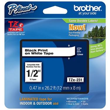 Imagem de Fita original Brother 1/5.1 cm (12 mm) Preto sobre Branco TZe P-Touch para Brother PT-2730, PT2730 etiquetadora com guia de fita TZe incluída