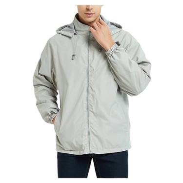 Imagem de Jaqueta masculina leve, corta-vento, ajustável, com capuz, capa de chuva, cor sólida, casaco de ciclismo, Cinza, G