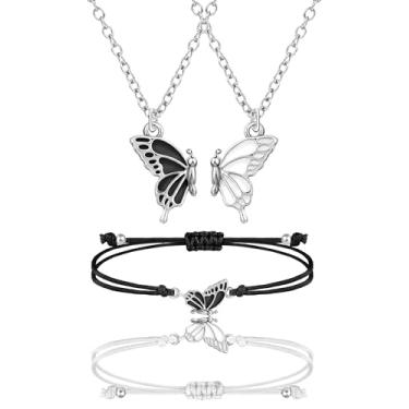 Imagem de MJartoria BFF Colar e pulseiras para 2 borboletas amizade colar pulseira melhor amigo colar combinando pulseiras presentes, Aço inoxidável, Sem Pedra Preciosa
