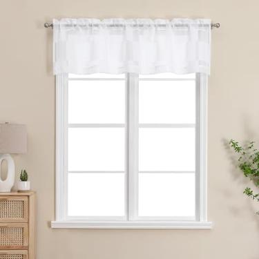 Imagem de OVZME Barry White Sheer Curtain Valance for Windows – Clipe quadriculado texturizado semitransparente para porão, banheiro, cozinha, bolso duplo, 142 cm L x 35 cm, 1 painel