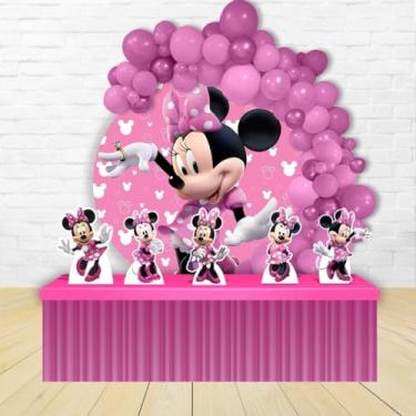 Imagem de Kit Decoração Painel Redondo Festa de Aniversário Infantil Minnie Rosa
