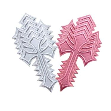 Imagem de 10 peças de adesivos coloridos de cruz rosa branca com ferro para roupas suprimentos de costura, emblemas decorativos, aplique para passar roupas jeans bordadas roupas