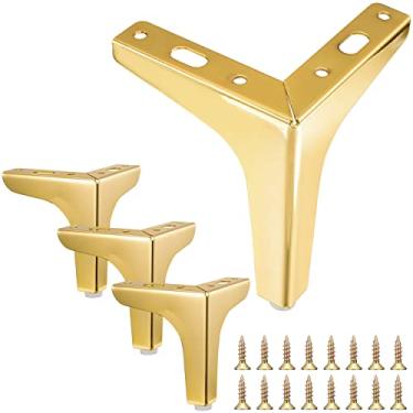 Imagem de Mornajina 4 peças de pés de metal dourado de 12 cm, pernas de móveis, triangular, resistente, armário, sofá, pernas, pés de sofá, pernas de metal para móveis