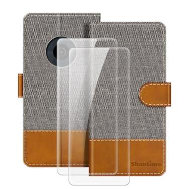 Imagem de MILEGOO Capa de couro magnética para Nokia 110 4G 2023 com carteira e compartimento para cartão + [pacote com 2] protetor de tela de vidro temperado para Nokia 110 4G 2023 (4.6 cm) cinza