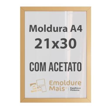 Imagem de Moldura De Madeira A4 (21x30cm) Com Acetato Documentos Alvaras e Diplomas temos cores Branca Preta Dourada Tabaco (Dourado)