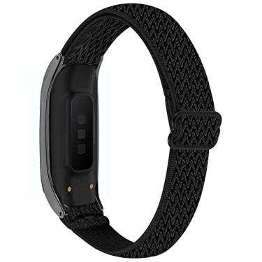 Imagem de Nigaee Pulseiras de couro genuíno e nylon elástico compatíveis com Samsung Galaxy Fit2, pulseiras esportivas macias respiráveis para mulheres e homens, acessórios de substituição para Samsung Galaxy