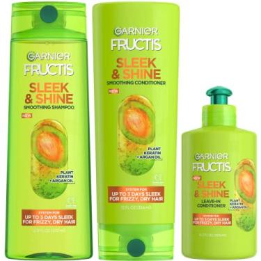 Imagem de Garnier Fructis Sleek & Shine Shampoo, Condition + leave-in conditioning Cream Kit, (personal size S&C)
