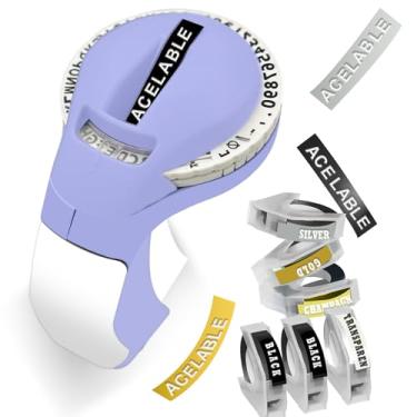 Imagem de ACETONER Máquina de etiquetas em relevo Protable Vintage com 6 fitas Impressora de etiquetas em relevo 3D para Ofiice School Home DIY Crafting - (Roxo)