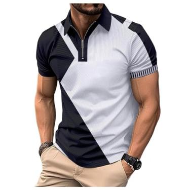 Imagem de Camisa polo masculina elástica para a pele fresca manga curta respirável solta secagem rápida esportes, Preto, M