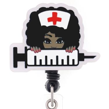 Imagem de Lindo porta-crachá retrátil para meninas negras presente para mulheres, carretel de crachá para enfermeiras, para formatura, crachá de enfermagem, clipes de jacaré para enfermeiros