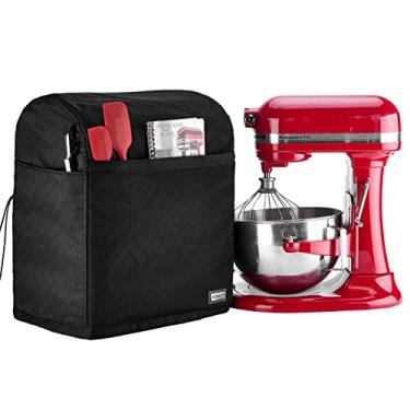 Imagem de HOMEST Capa protetora contra poeira acolchoada para batedeira com bolsos KitchenAid, 6/7/8 litros, preta (design patenteado)