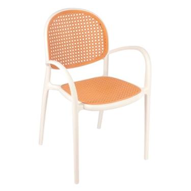 Imagem de Loft7 Home Decor, Cadeira Jantar Cozinha Cafeteria com Braços Mumbai Tela Palha Plástico - Branco