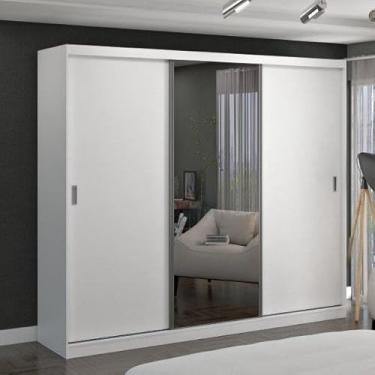 Imagem de Guarda Roupa Casal 1 Espelho 3 Portas de Correr 2 Gavetas Mdf Mm7320e1 Espresso Móveis Branco