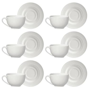 Imagem de Conjunto de 6 Xícaras de Chá com Pires em Cerâmica Satin White 250ml - Alleanza