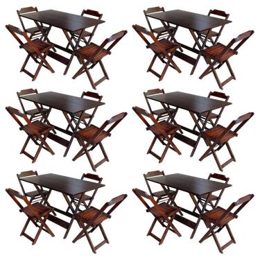 Imagem de Kit 6 Jogos De Mesa Com 4 Cadeiras De Madeira Dobravel 120x70 Ideal Para Bar E Restaurante - Imbuia