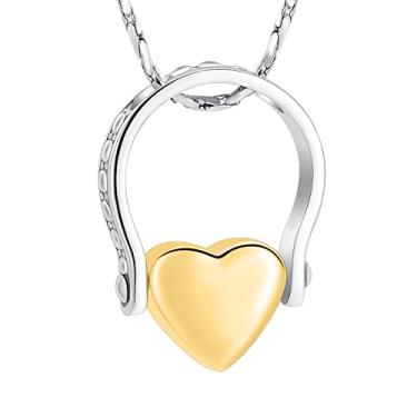 Imagem de Ferradura com coração joia de cremação para cinzas urnas colar pingente para cinzas humanas joia memorial para mulheres e homens, Size : about 30mm, Aço inoxidável, aço inoxidável