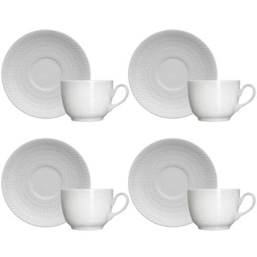 Imagem de Jogo 4 Xícaras de Café com Pires 75ml em Porcelana Chevron Germer Branco
