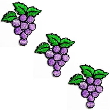 Imagem de HHO Conjunto de 3 peças. Mini cacho de uvas adesivos roxos fofos de desenho animado de uva fruta e uva bordado jaqueta camiseta remendo costurar ferro em crachá bordado fantasia