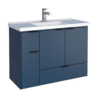 Imagem de Gabinete para Banheiro em Madeira Com Lavatório em Mármore Sintético Orquídea Colors 80 Azul - Cozimax