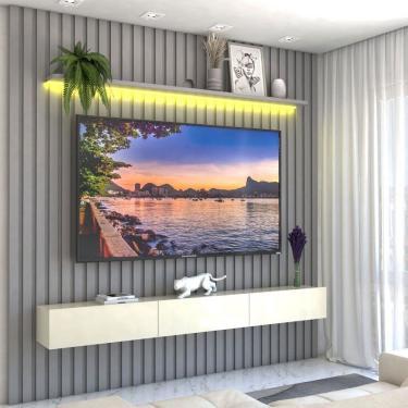 Imagem de Painel para TV Até 85 Polegadas Imperial 3 Gavetas Ripado 100% Mdf Cinza/Off White - Panorama Móveis