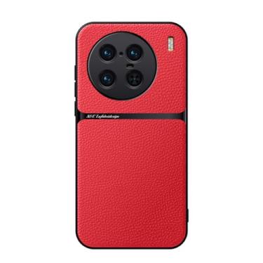 Imagem de Kepuch Capa para Vivo X90 Pro+ - Litchi Grano Case Placa de Metal Embutida - Vermelho
