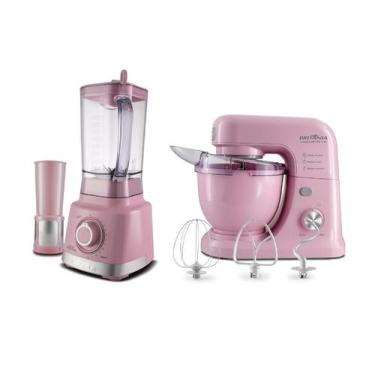 Imagem de Kit Batedeira Planetária 700w + Liquidificador Britânia Rosa 1400w - B