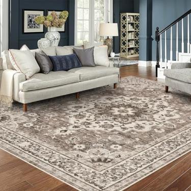 Imagem de TOPRUUG Tapete de área oriental lavável - Tapetes de 20 x 25 cm para sala de estar, tapete macio para quarto, impermeável, floral, envelhecido, resistente a manchas, tapetes de chão sem queda (bege, 8 x 10)