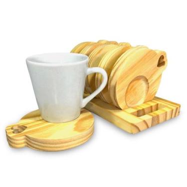 Imagem de Jogo 6 Xícaras 120ml Porcelana Com Pires Sousplat Coração - Coisas Par