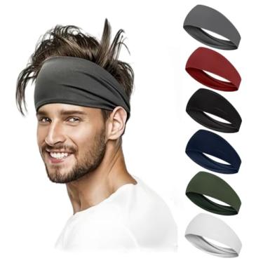 Imagem de Bandanas de treino masculinas, pacote com 6 faixas de cabeça masculinas, faixa de transpiração elástica para esportes