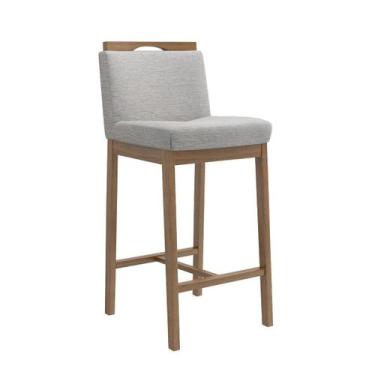 Imagem de Banqueta Madeira Nogueira Maciça tecido Cinza Modelo Ester Altura 70cm