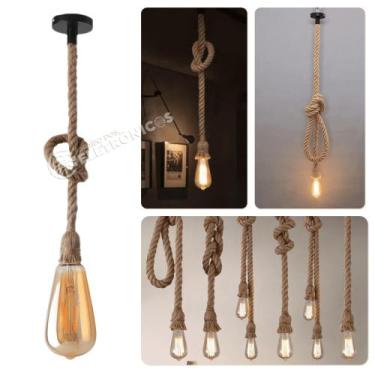 Imagem de Kit Pendente Corda Luminaria Retrô Com Lâmpada Ded Filamento Bulbo 1 M