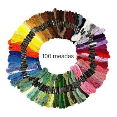 Imagem de Kit Meadas 100 Linhas De Algodão Para Bordado Ponto Cruz - Adb