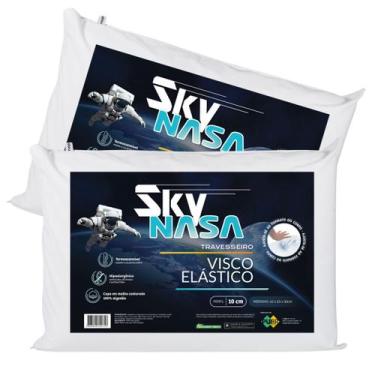 Imagem de Kit 2 Travesseiros Sky Nasa Baixo 10cm Hipoalergenico Espuma Viscoelás