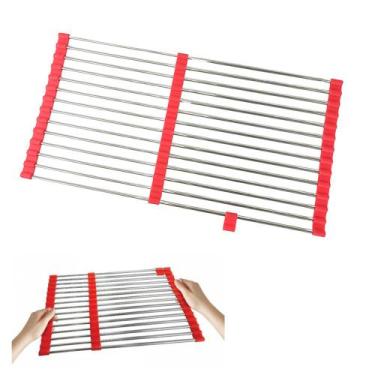 Imagem de Escorredor Esteira Silicone Inox Extensivo Cuba Pia Cozinha Panela Pra