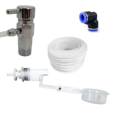 Imagem de KIT Boia Nível de Água + Mangueira Atóxica 1/4 + Registro Rosca 1/2 Saída 1/4 + Engate Rápido 1/4 (Engate Preto, 03 Metros de Mangueira)