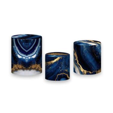 Imagem de Trio de Capas de Cilindro - Efeito Mármore Azul com Dourado 112 - Via 
