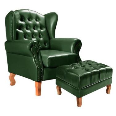Imagem de Conjunto Poltrona com Puff Imperador Chesterfield Decoração Retrô Vint