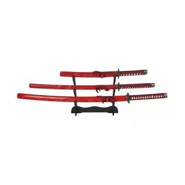 Imagem de Kit Com 3 Espadas Katana Samurai Ninja Ornamento Em Aço - Mundo