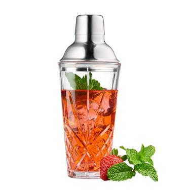 Imagem de Coqueteleira de vidro, coqueteleira de martini com tampa e coador de aço inoxidável, conjunto de ferramentas profissional de barman para misturar coquetéis, margarita, uísque, bebidas alcoólicas, 473