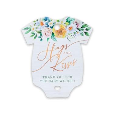 Imagem de Summer-Ray 50 peças Onesie Baby Onesie Hugs & Kisses Thank You for The Baby Wishes - Etiquetas de lembrancinha de chá de bebê com tema floral (branco)