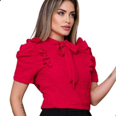 Imagem de Blusa Feminina Evangélica Social Babado Com Gola De Laço - LOOK MODAS 